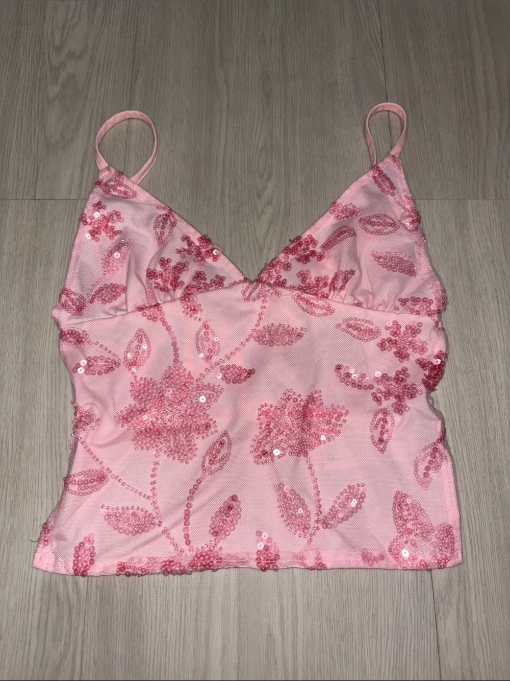 EDIKTED Pink Pia Sequin Floral Backless Top